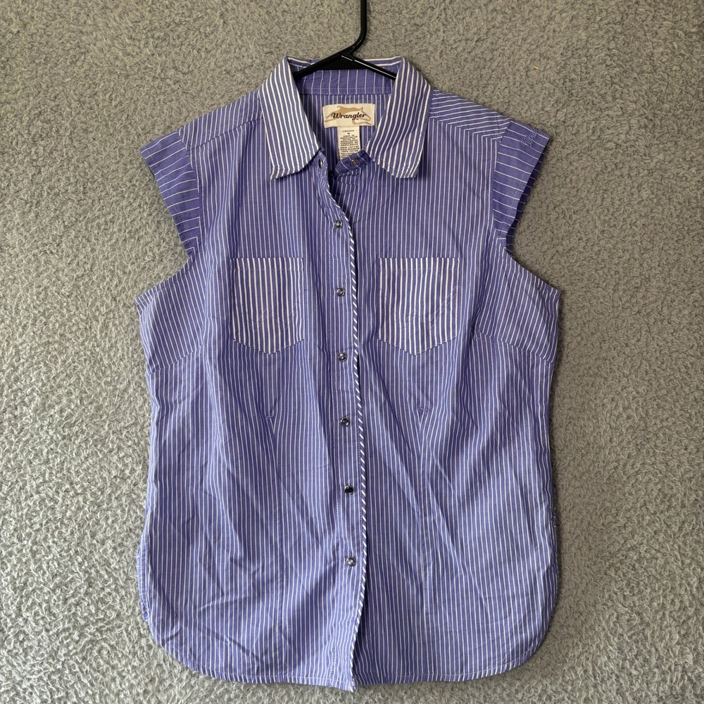 Wrangler Purple & White Striped Sleeveless Button-Up Shirt